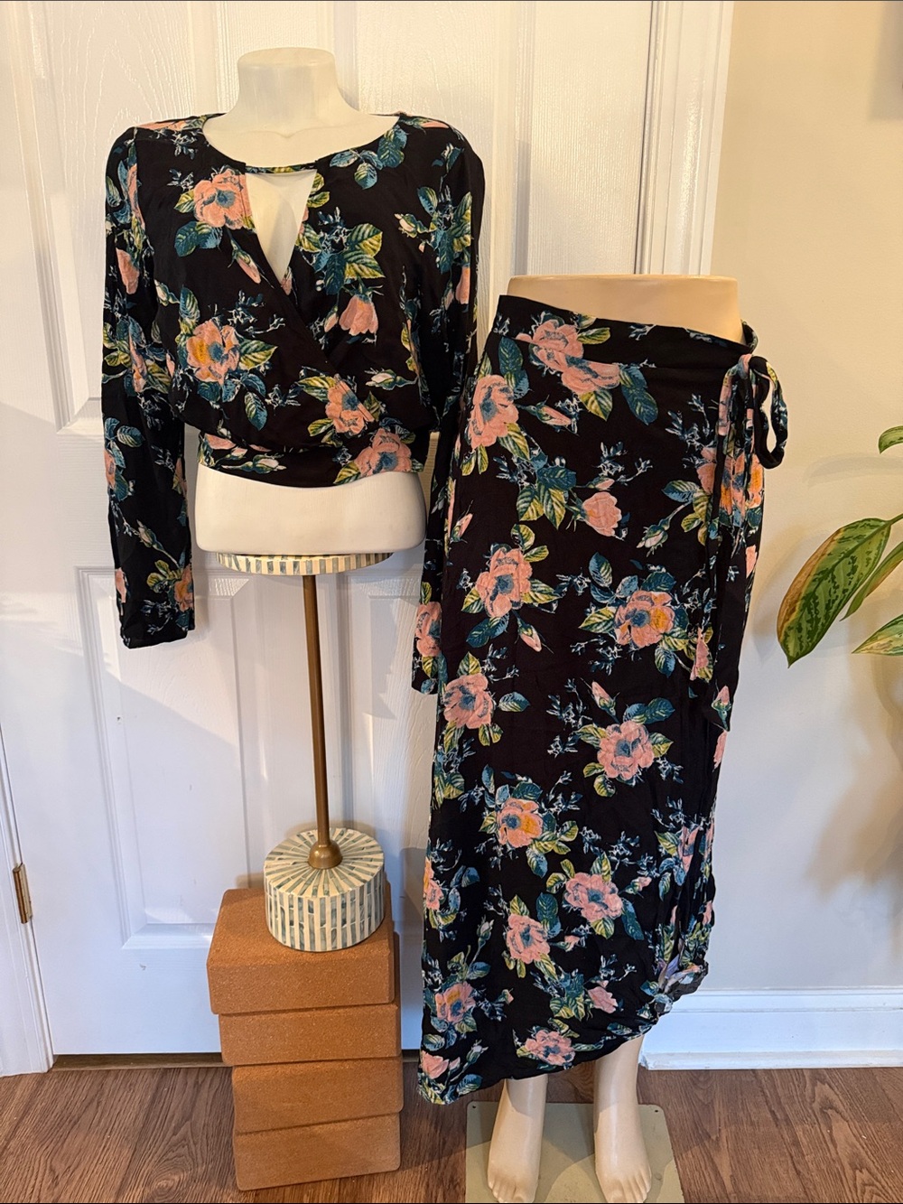 Black Floral Wrap Skirt - Women's Black Floral Skirt